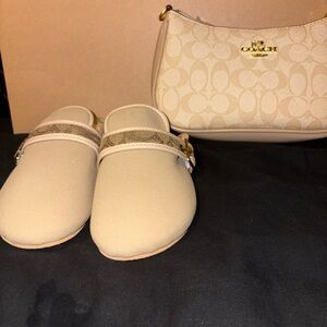 Coach Beige Signature Monogram Crossbody with Matching Beige Slides Size 5